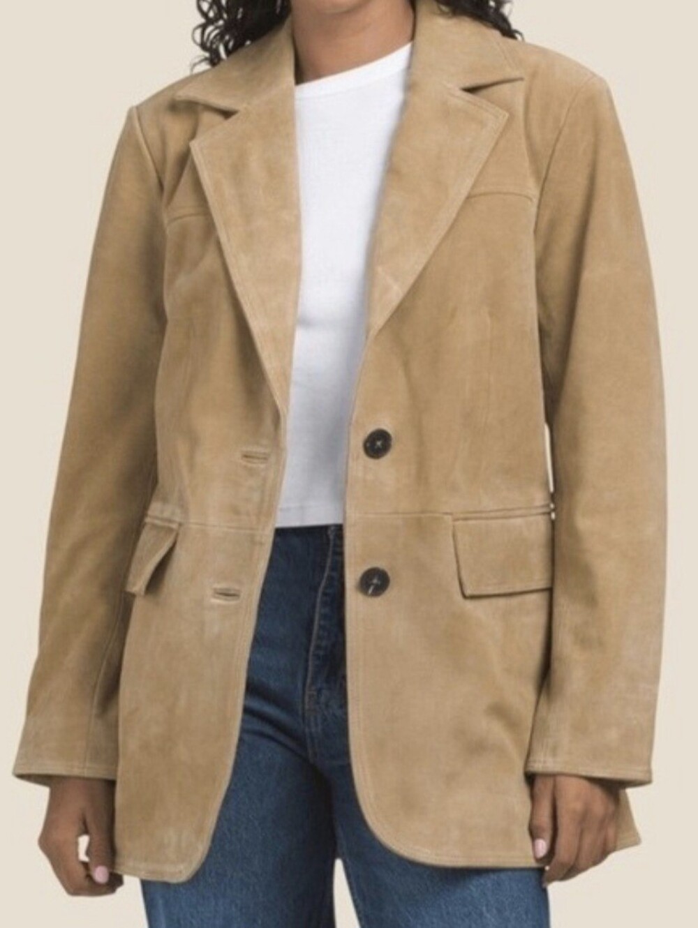 Anthropologie Avec Les Filles Women's Genuine Suede Longline Blazer Camel Size S